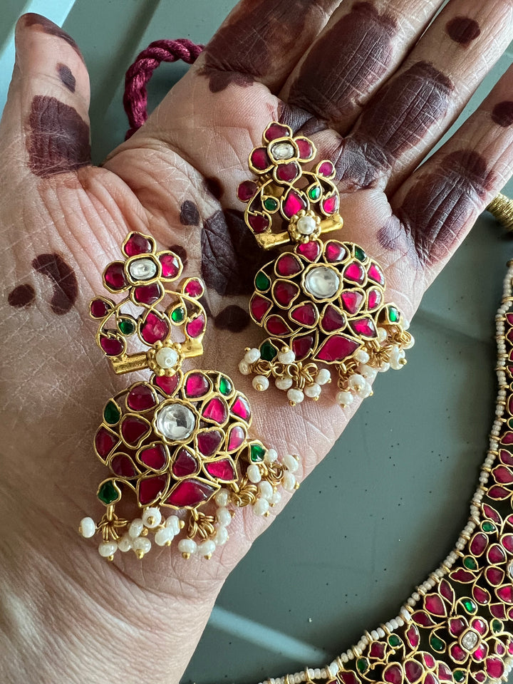 Elegant 925 Silver Jadau Kundan Necklace Set