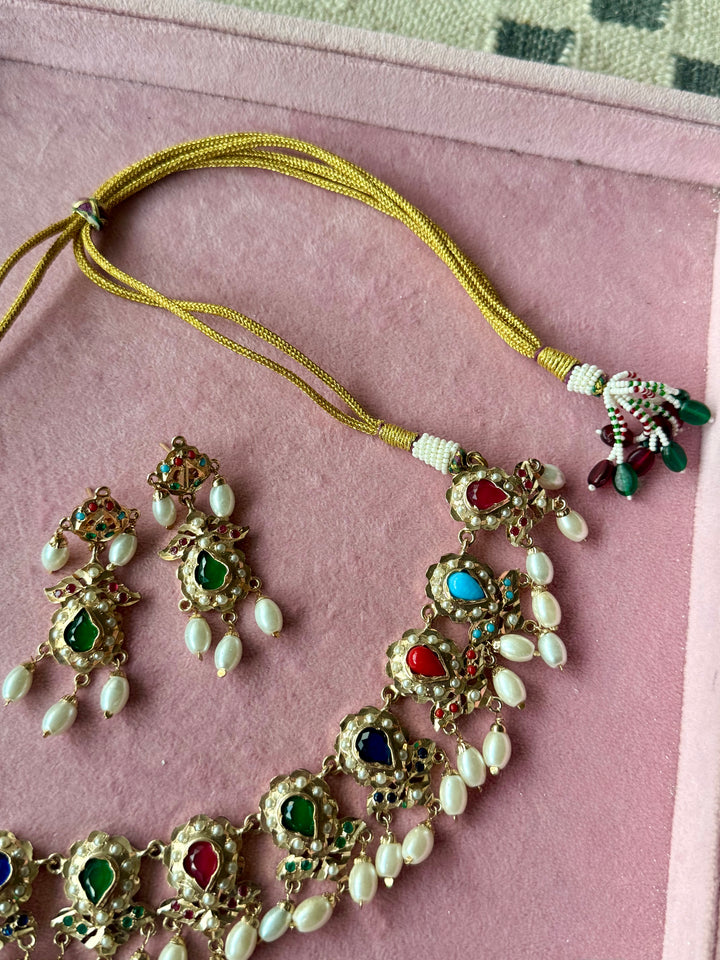 Statement Jadau Necklace Set | 18k Gold Plated | Copper & Semi-Precious Stones