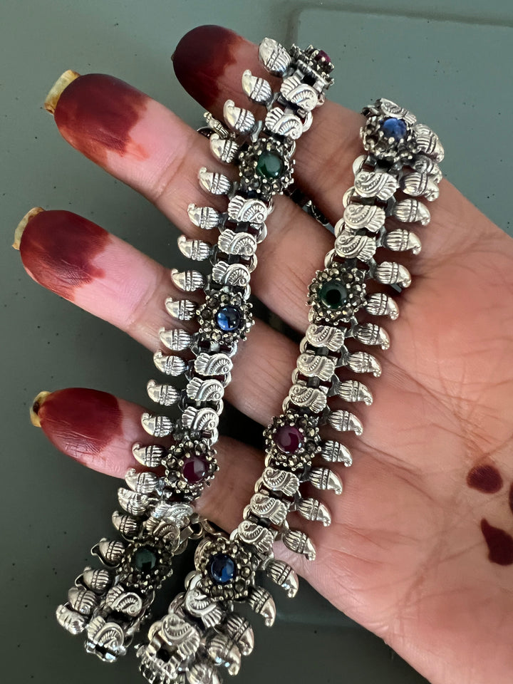 Pure 925 Silver Marcasite Anklets- Set of 2