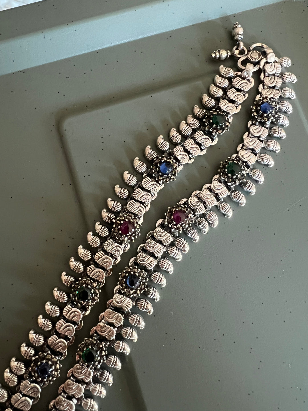 Pure 925 Silver Marcasite Anklets- Set of 2