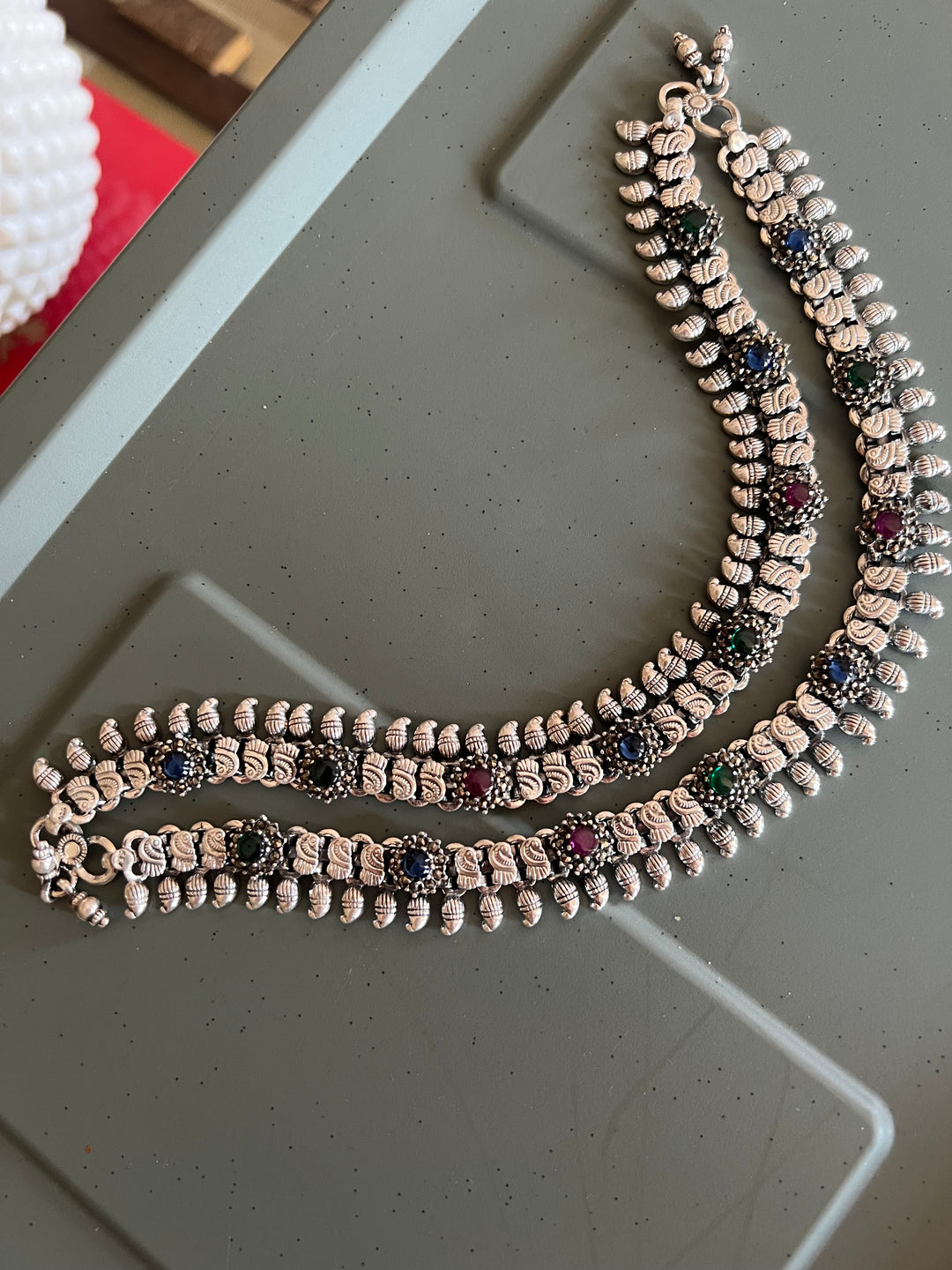 Pure 925 Silver Marcasite Anklets- Set of 2