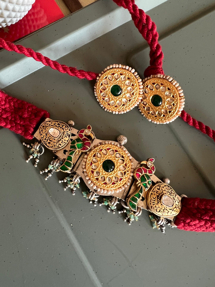 Kundan 925 Silver Choker Necklace Set