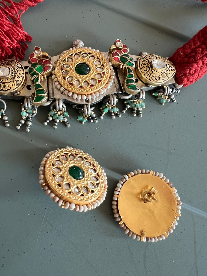 Kundan 925 Silver Choker Necklace Set