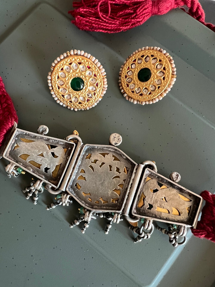 Kundan 925 Silver Choker Necklace Set