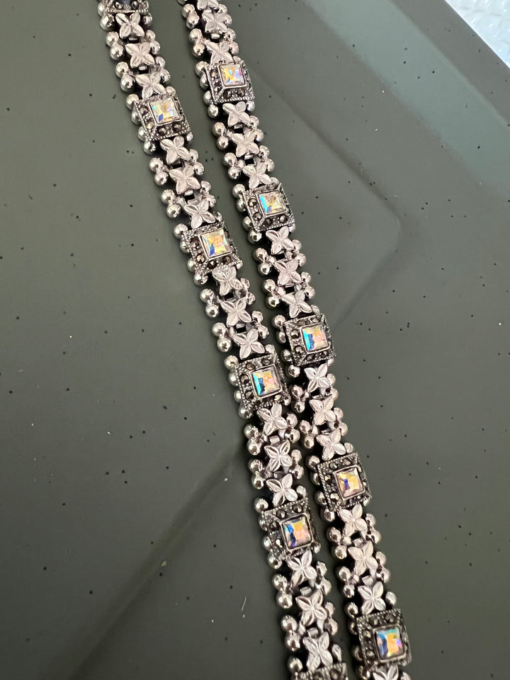 Pure 925 Silver Marcasite Anklets- Set of 2