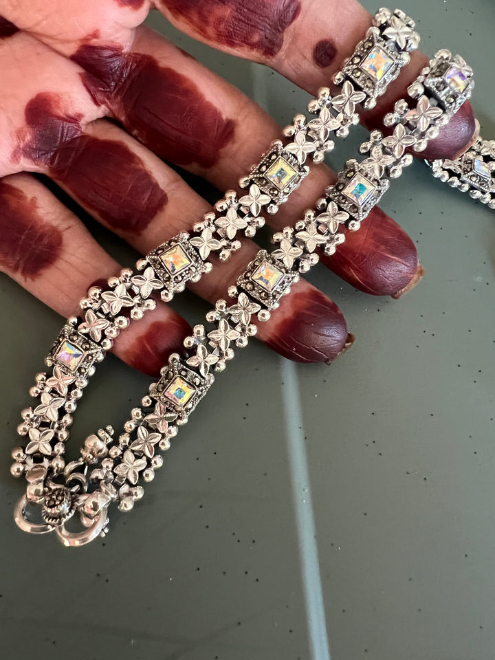 Pure 925 Silver Marcasite Anklets- Set of 2