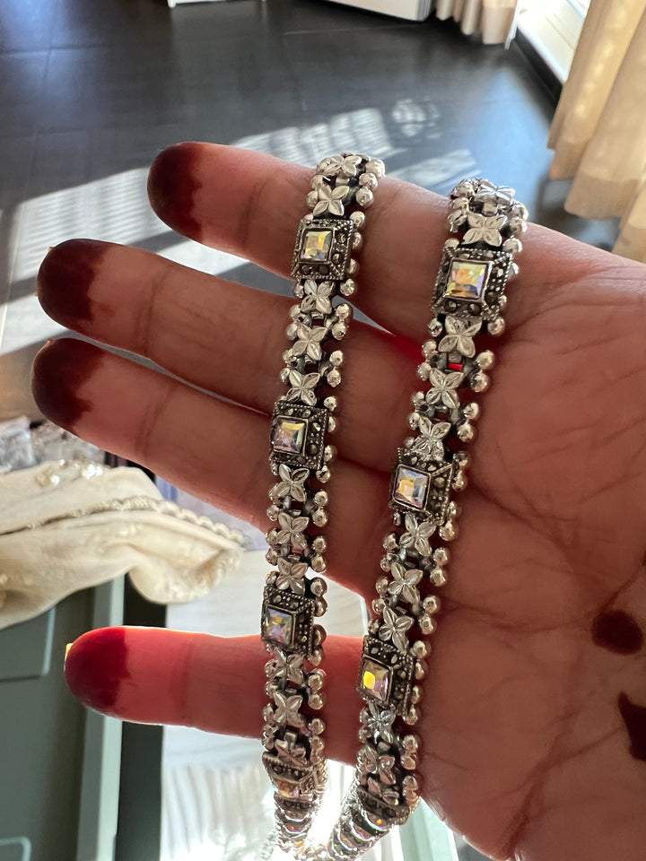 Pure 925 Silver Marcasite Anklets- Set of 2