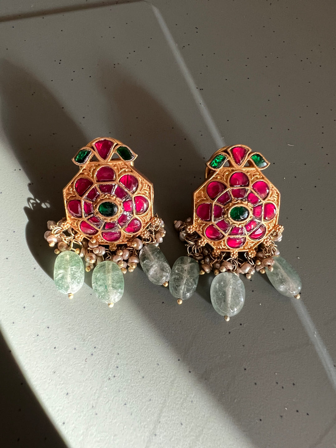 Elegant Jadau Kundan 925 Silver Earrings