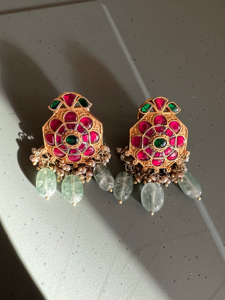 Elegant Jadau Kundan 925 Silver Earrings