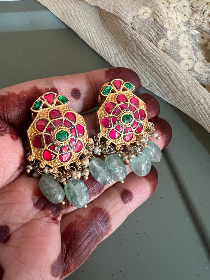 Elegant Jadau Kundan 925 Silver Earrings