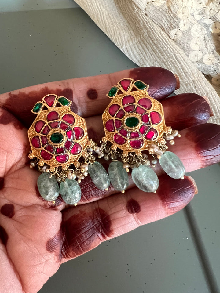 Elegant Jadau Kundan 925 Silver Earrings