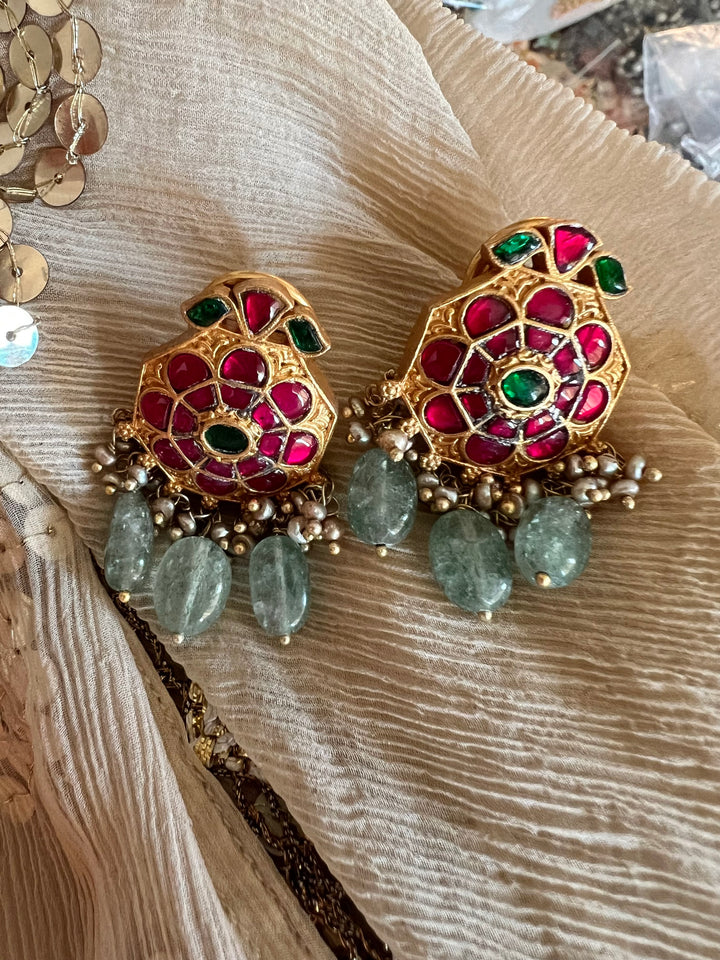 Elegant Jadau Kundan 925 Silver Earrings