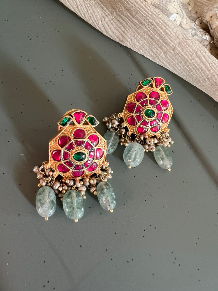 Elegant Jadau Kundan 925 Silver Earrings