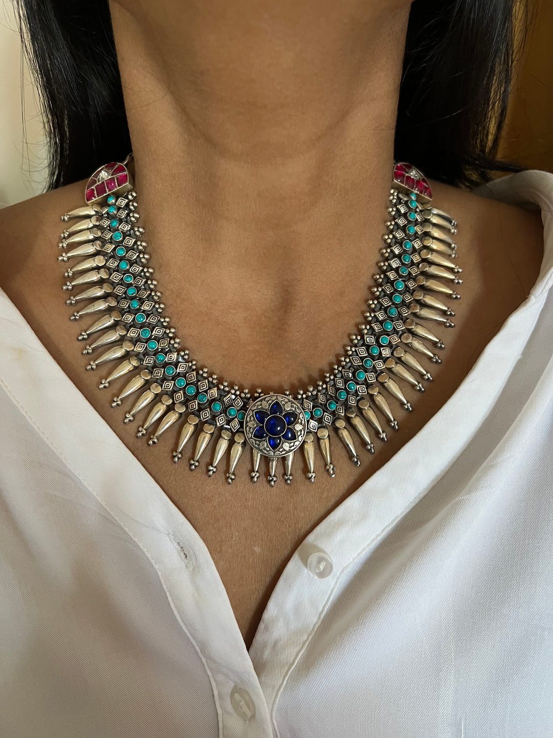 Pure 925 Silver Kundan Necklace