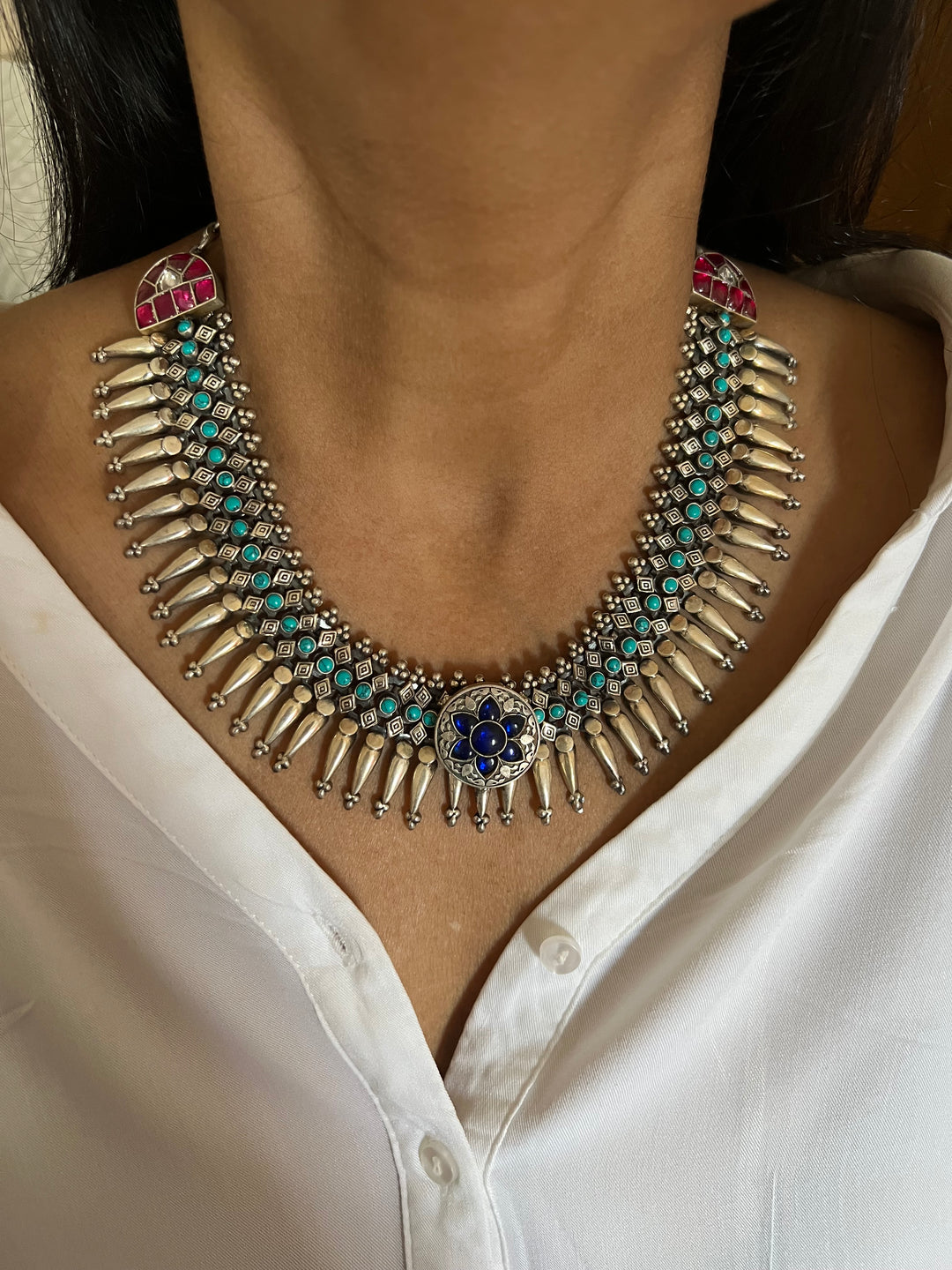 Pure 925 Silver Kundan Necklace