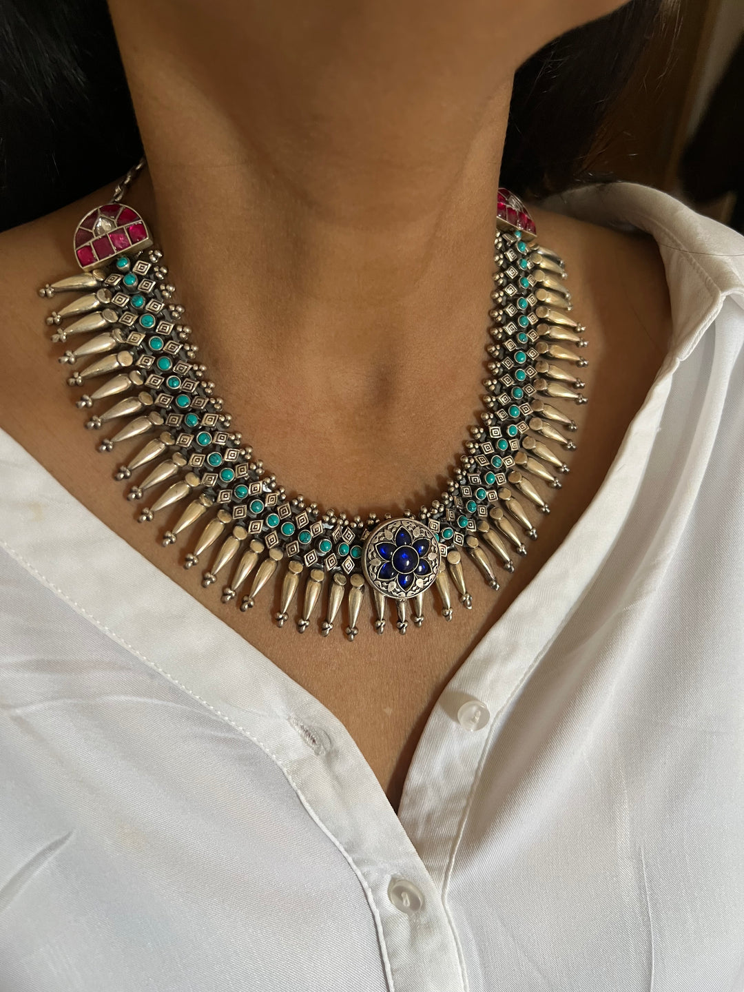 Pure 925 Silver Kundan Necklace