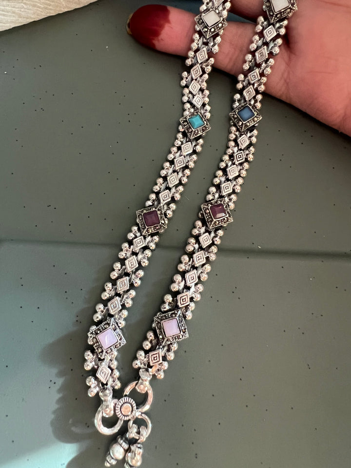 Pure 925 Silver Marcasite Anklets- Set of 2