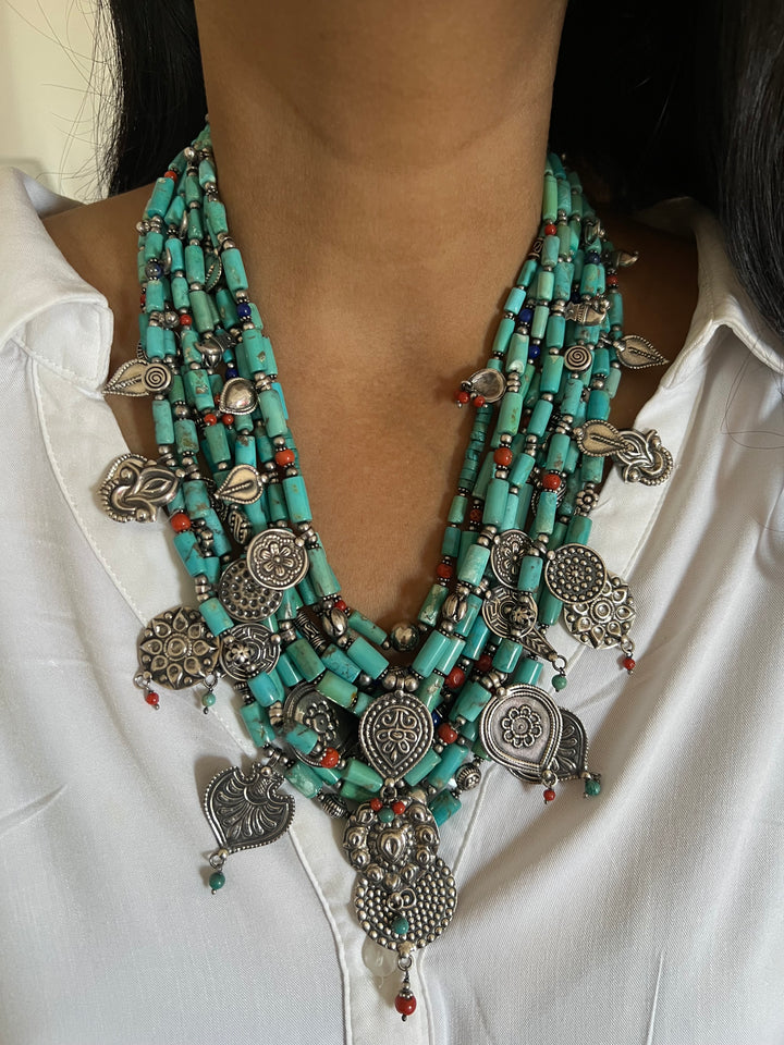 Multilayer Turquoise 925 Silver Necklace