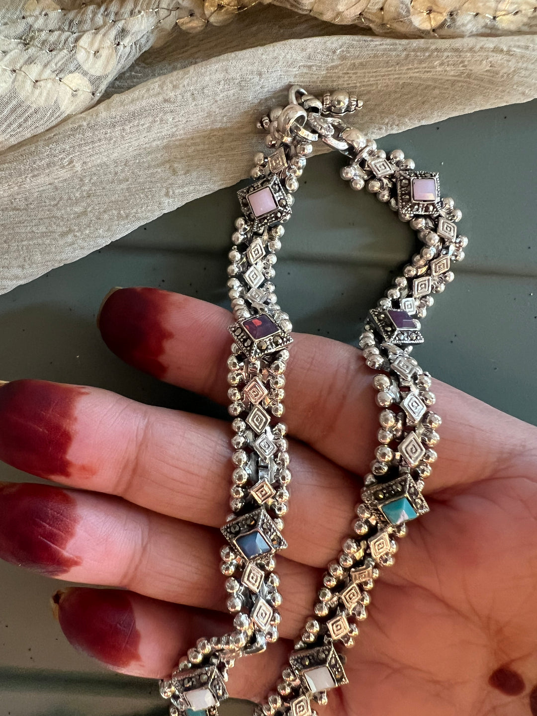 Pure 925 Silver Marcasite Anklets- Set of 2