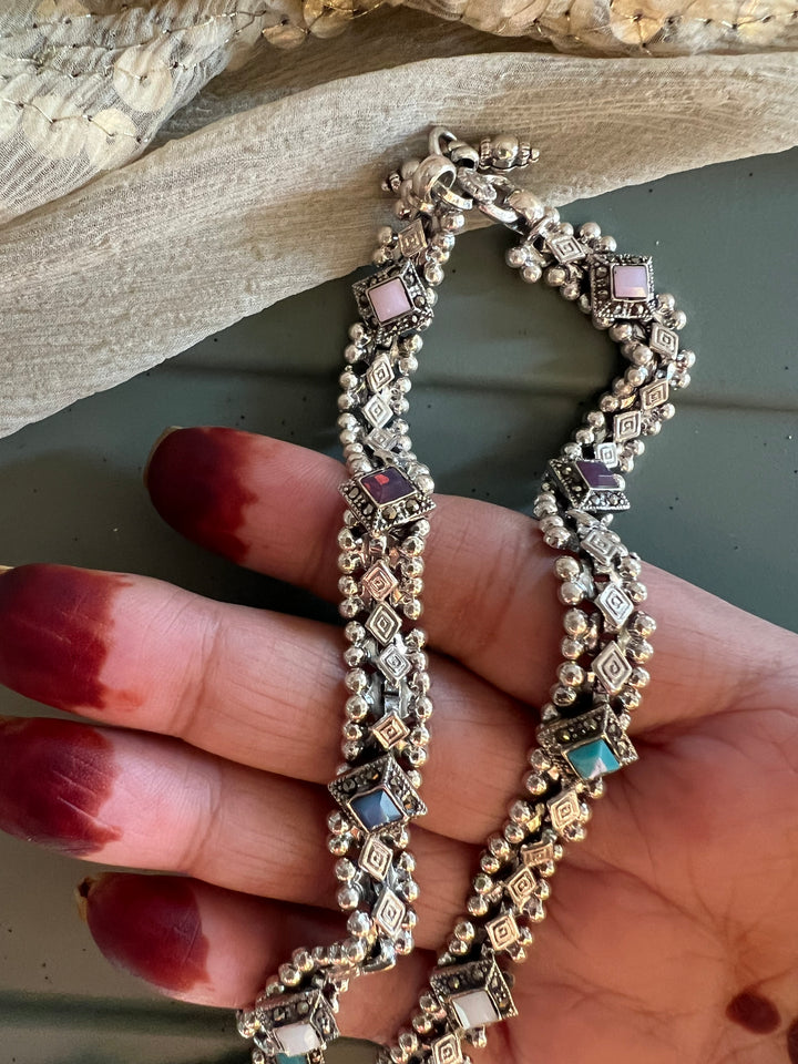 Pure 925 Silver Marcasite Anklets- Set of 2