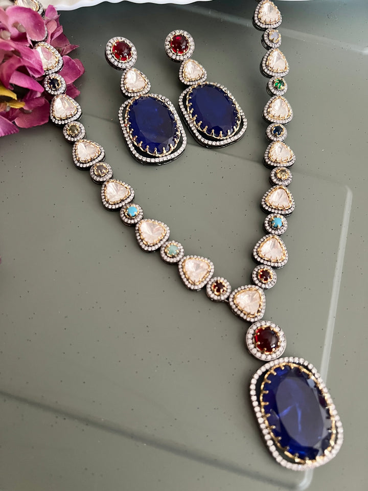Doublet Stone Pendant Kundan Necklace Set - A Masterpiece of Elegance