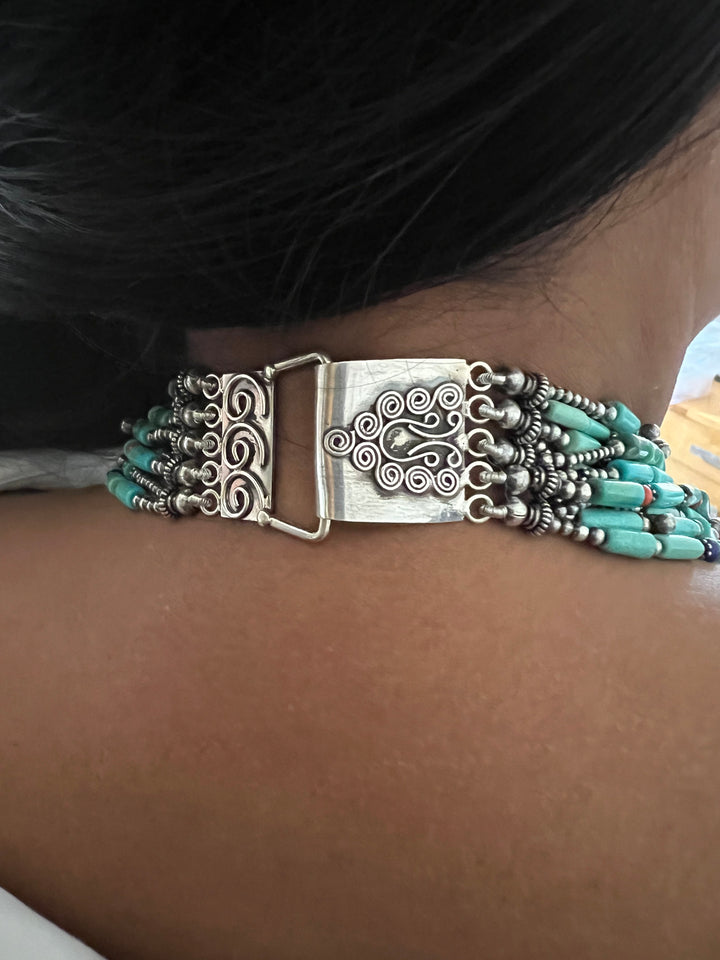 Multilayer Turquoise 925 Silver Necklace