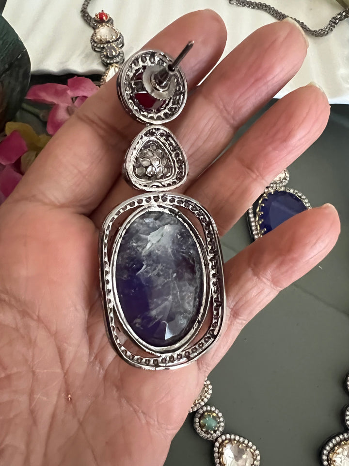 Doublet Stone Pendant Kundan Necklace Set - A Masterpiece of Elegance