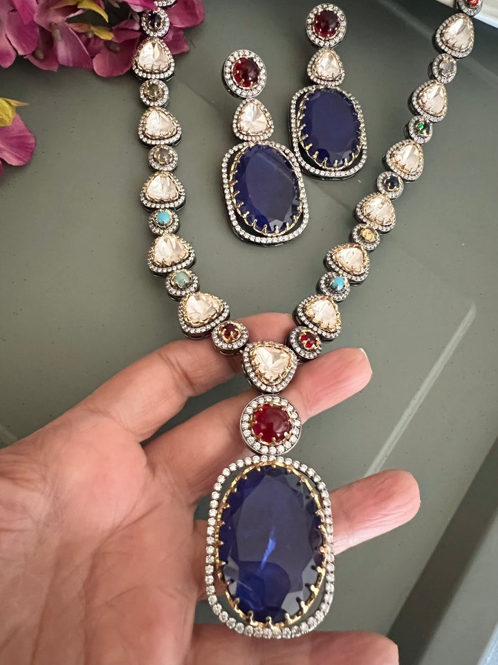 Doublet Stone Pendant Kundan Necklace Set - A Masterpiece of Elegance