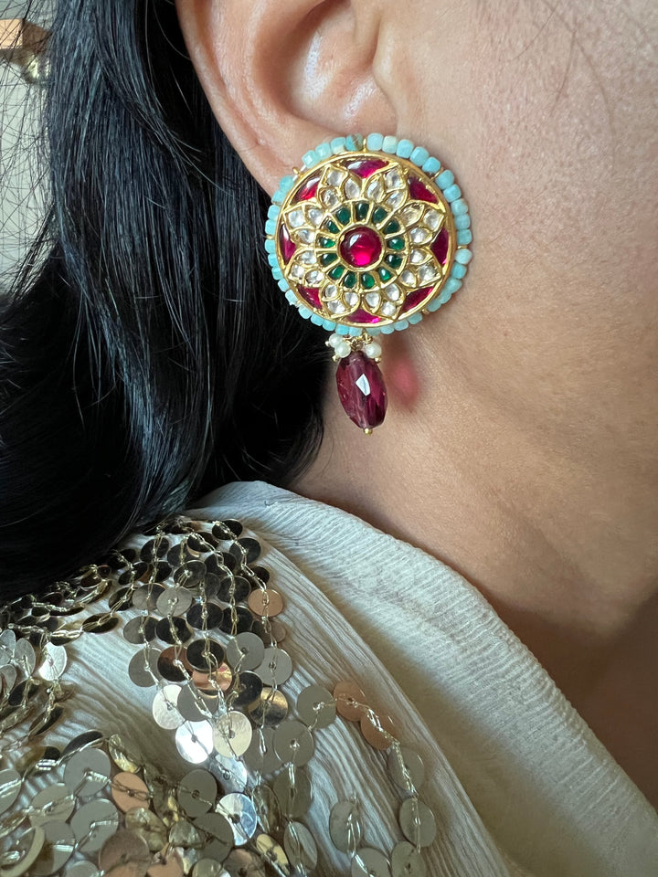 Elegant Jadau Kundan 925 Silver Earrings