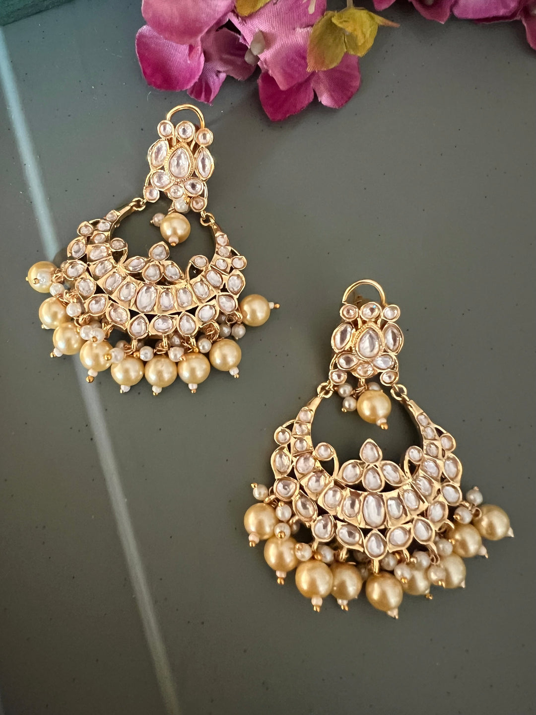 Beautiful Pearl and Kundan Chandbalis - Premium Quality, Exquisite Craftsmanship