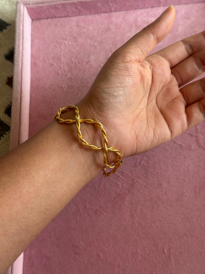 Raw Stone Cuff Bracelet, Gold Polish Brass, Adjustable