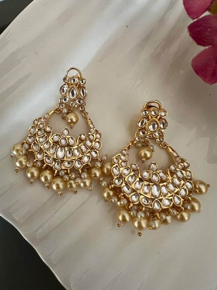 Beautiful Pearl and Kundan Chandbalis - Premium Quality, Exquisite Craftsmanship