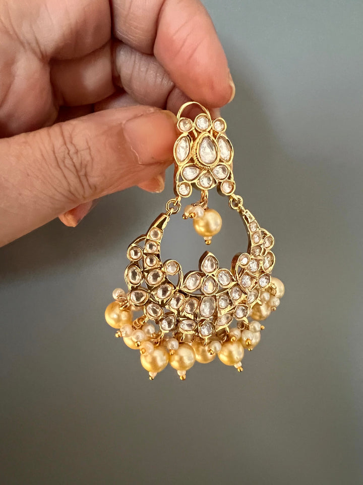 Beautiful Pearl and Kundan Chandbalis - Premium Quality, Exquisite Craftsmanship