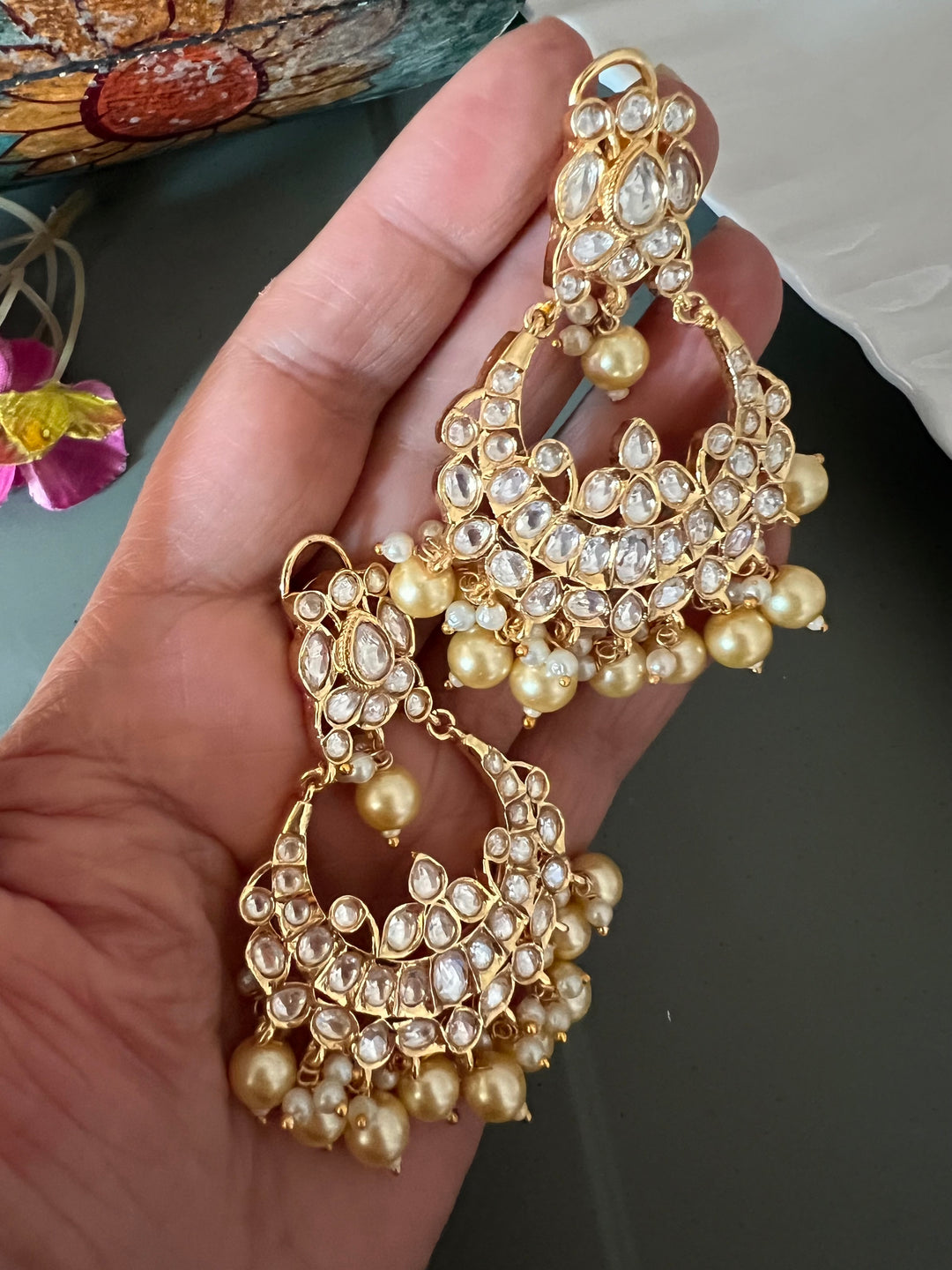 Beautiful Pearl and Kundan Chandbalis - Premium Quality, Exquisite Craftsmanship