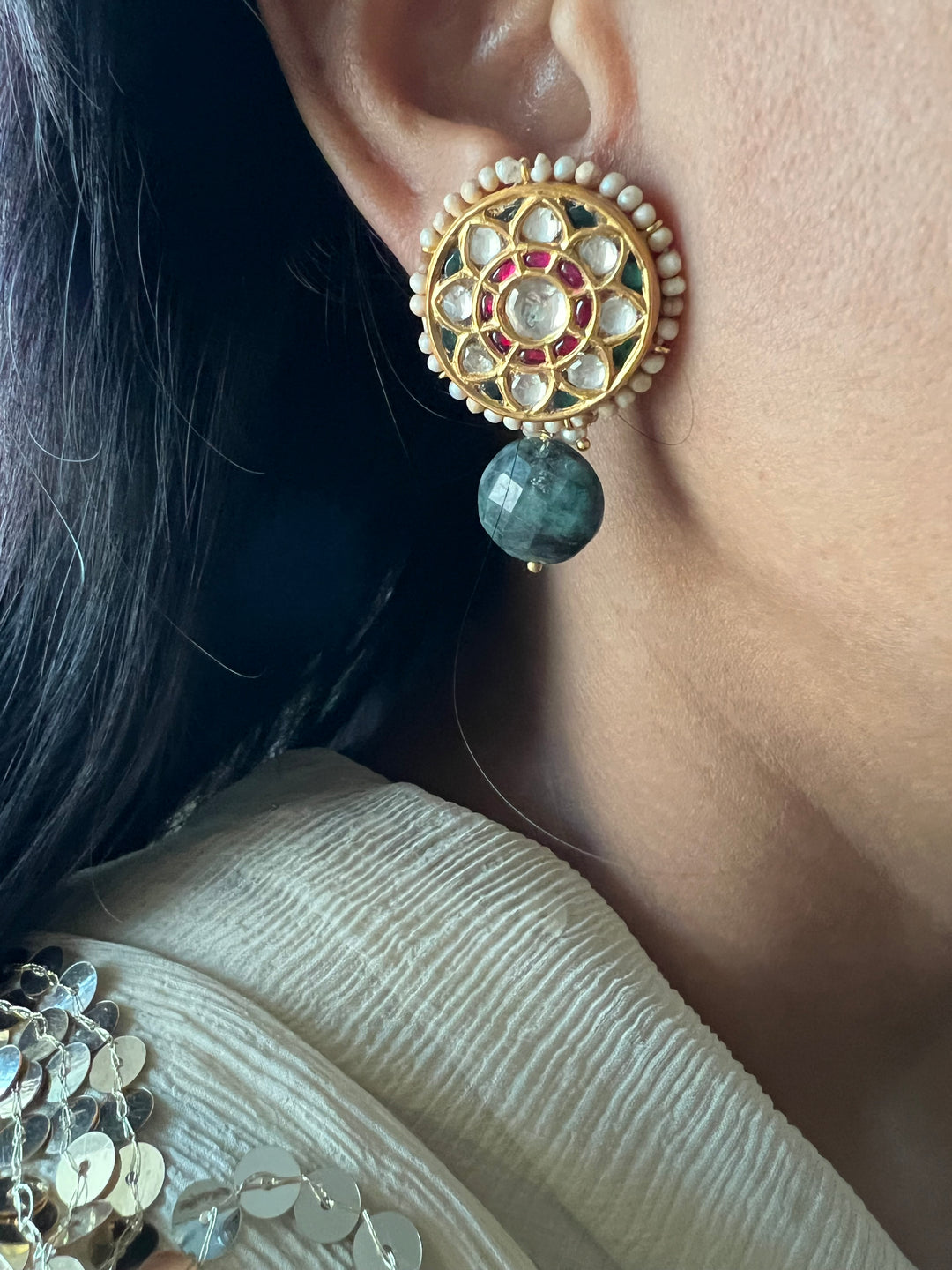 Elegant Jadau Kundan 925 Silver Earrings