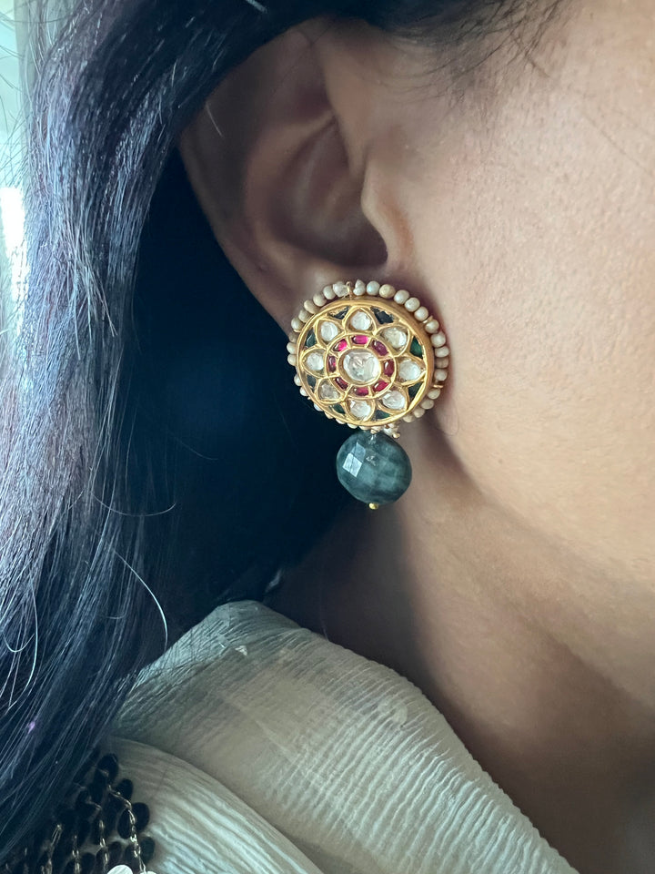 Elegant Jadau Kundan 925 Silver Earrings