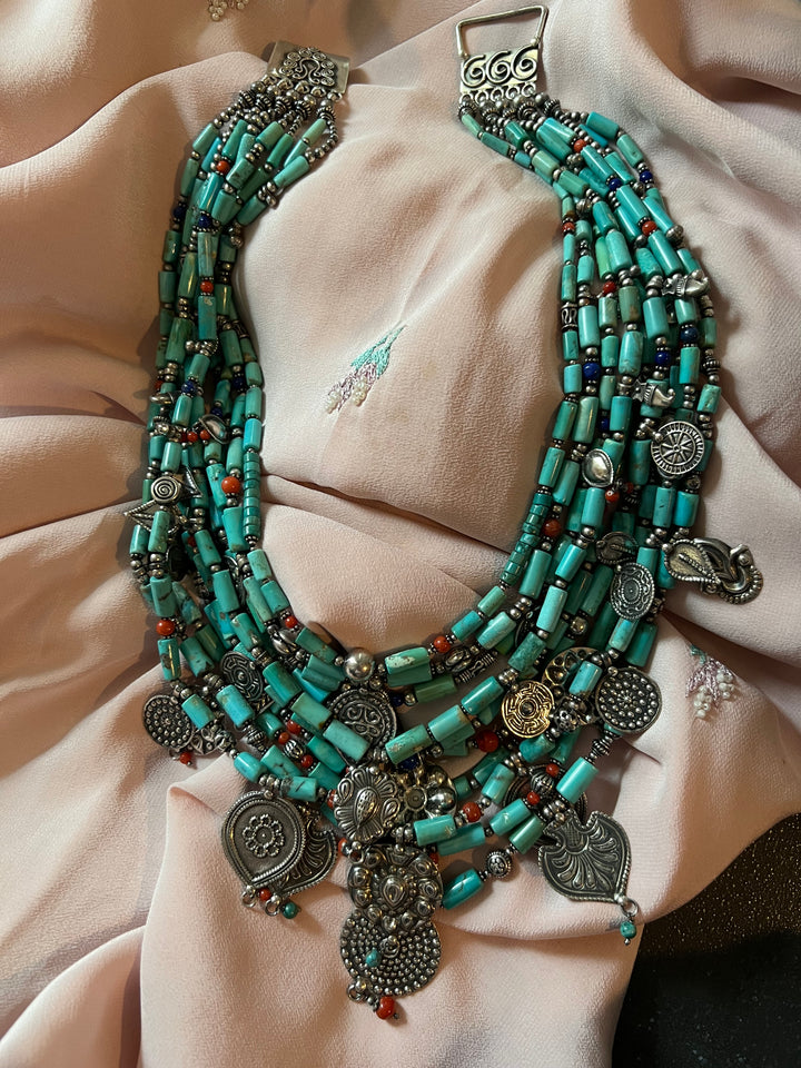 Multilayer Turquoise 925 Silver Necklace