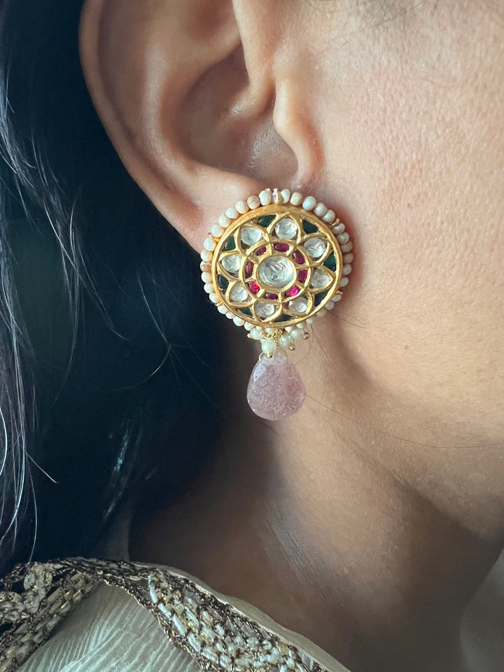 Elegant Jadau Kundan 925 Silver Earrings