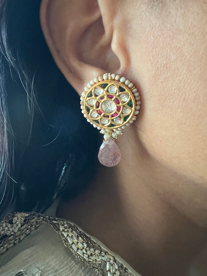 Elegant Jadau Kundan 925 Silver Earrings