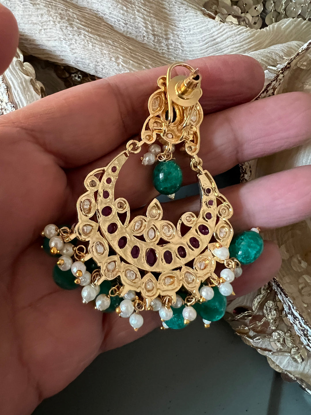 Beautiful Pearl and Kundan Chandbalis - Premium Quality, Exquisite Craftsmanship