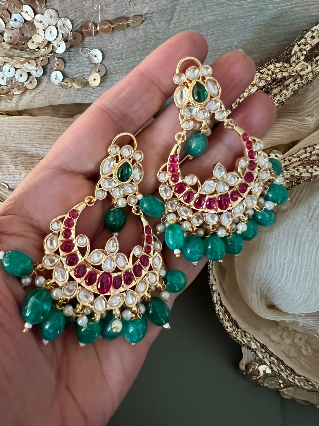 Beautiful Pearl and Kundan Chandbalis - Premium Quality, Exquisite Craftsmanship