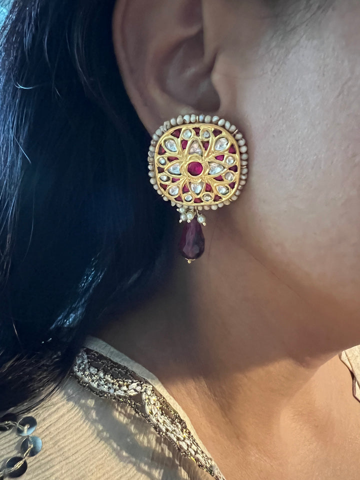 Elegant Jadau Kundan 925 Silver Earrings