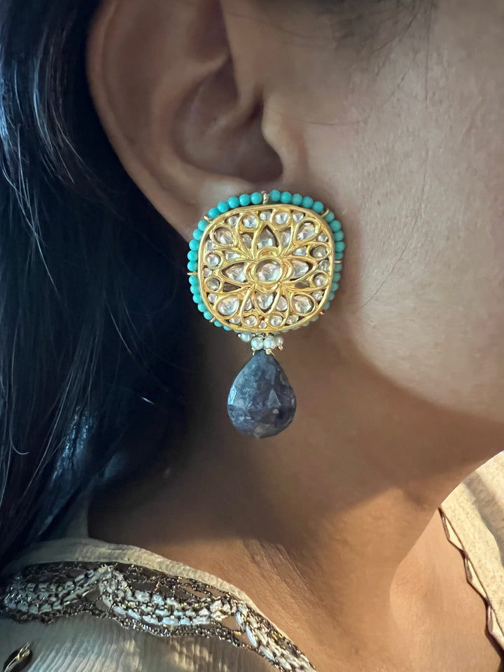 Elegant Jadau Kundan 925 Silver Earrings