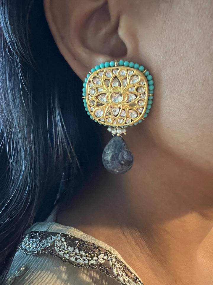 Elegant Jadau Kundan 925 Silver Earrings