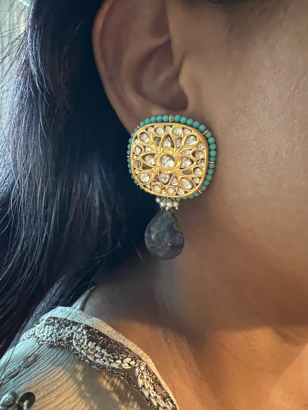 Elegant Jadau Kundan 925 Silver Earrings