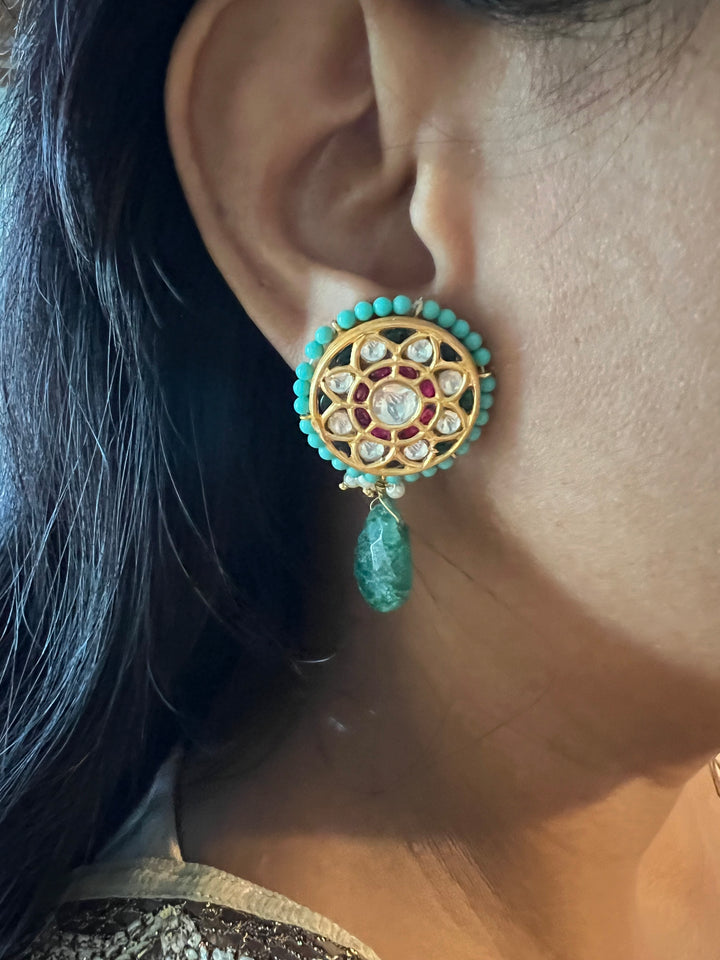 Elegant Jadau Kundan 925 Silver Earrings