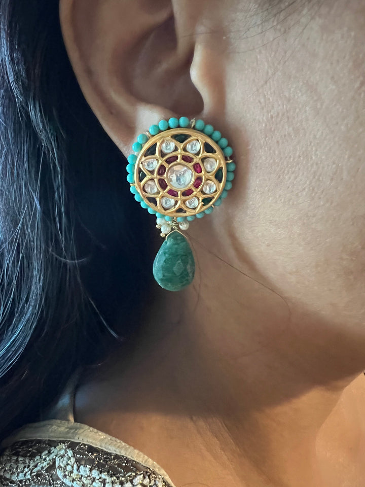 Elegant Jadau Kundan 925 Silver Earrings