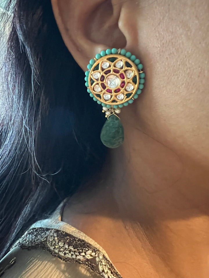 Elegant Jadau Kundan 925 Silver Earrings