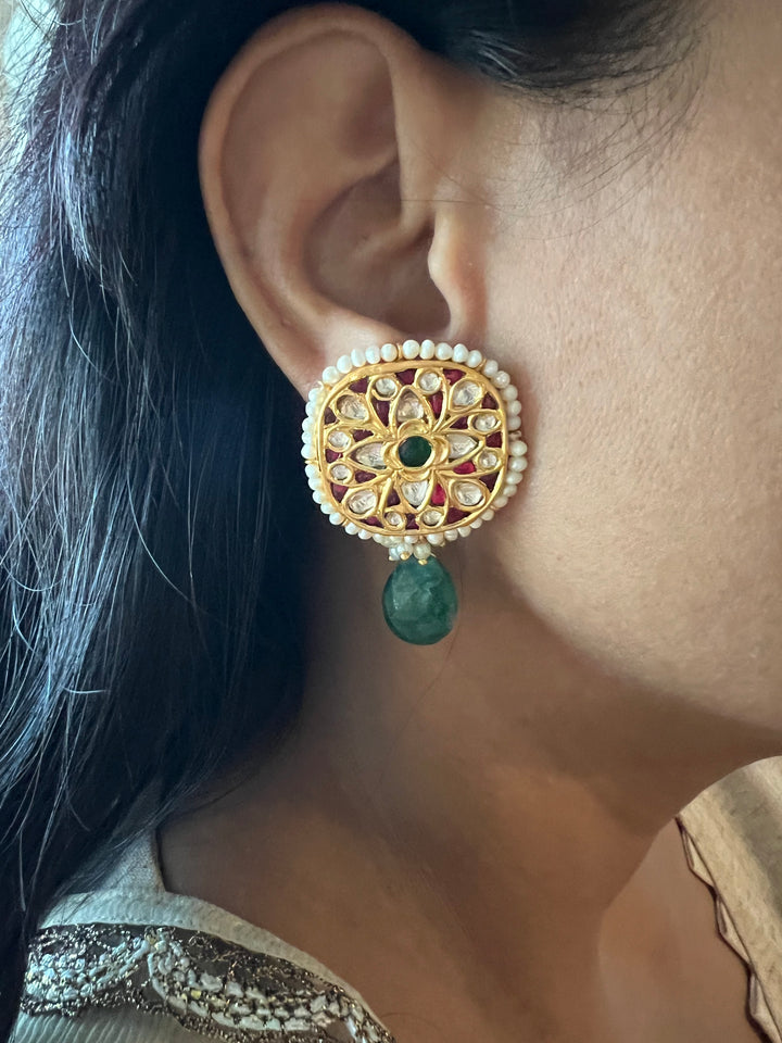 Elegant Jadau Kundan 925 Silver Earrings