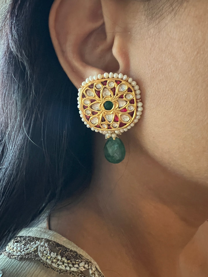 Elegant Jadau Kundan 925 Silver Earrings